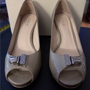 Coach Gray Patent Leather Heels with Silver Detail